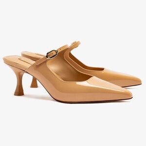 Ines Mule In Tan Patent Leather Larroudé